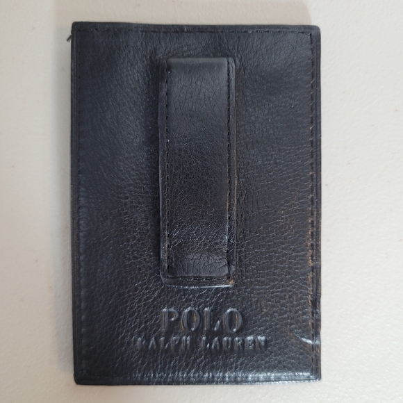 Polo Ralph Lauren Black Pebbled Leather Card Case w/ Money Clip - Picture 2 of 9